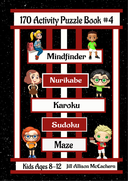 170 Activity Puzzle Book For Kids Ages 8-12 Mindfinder, Sudoku, Nurikabe, Karoku and Mazes Paperback